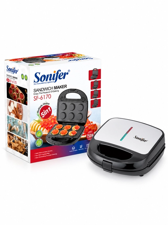 Vafli pishirgich Sonifer SF-6170 5 in 1, toster-sendvichnitsa, 750 W