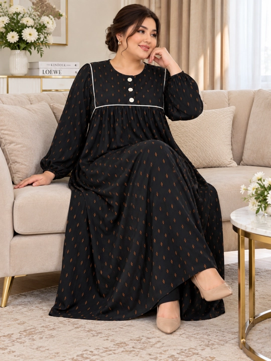 Ayollar uchun qora nuqtali uzun ko‘ylak hijobli abaya 48 O'lcham