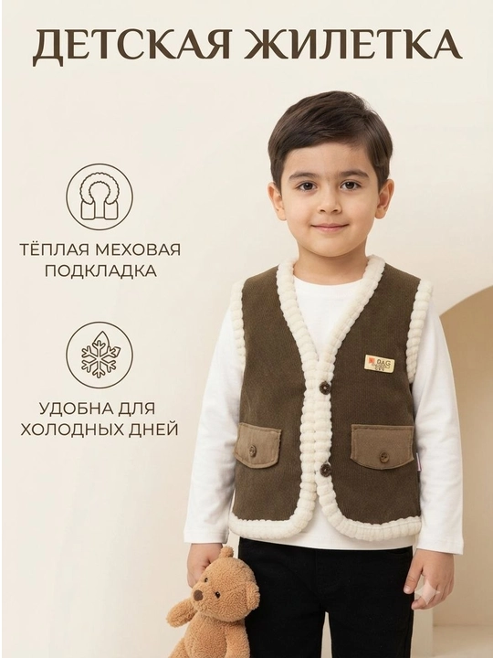 Qizlar va o‘g‘il bolalar uchun issiq nimcha, yumshoq mo‘ynali jiletka 2–4 yosh