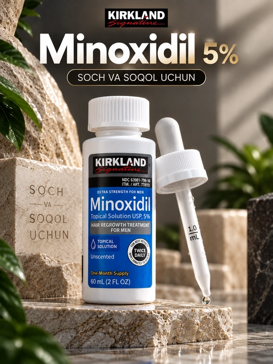 Kirkland Minoxidil 5%, 60 мл — для роста волос и бороды, пипетка в подарок