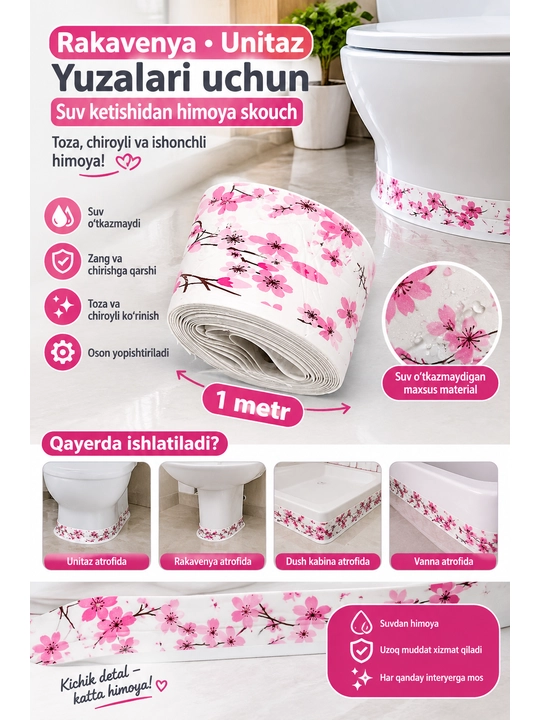 Skotch, suvdan himoya, rakovina, unitaz, vannaxona, oshxona, germetik, yopishtiruvchi - 