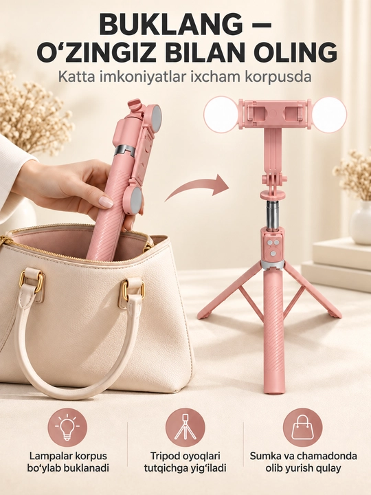Bluetooth Selfie Stick Tripod P86-TC , Bluetooth 5.2, штатив для телефона с пультом