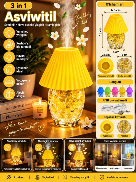 Rangli dekorativ svetilnik LED tungi chiroq USB lampa uy yotoqxona uchun