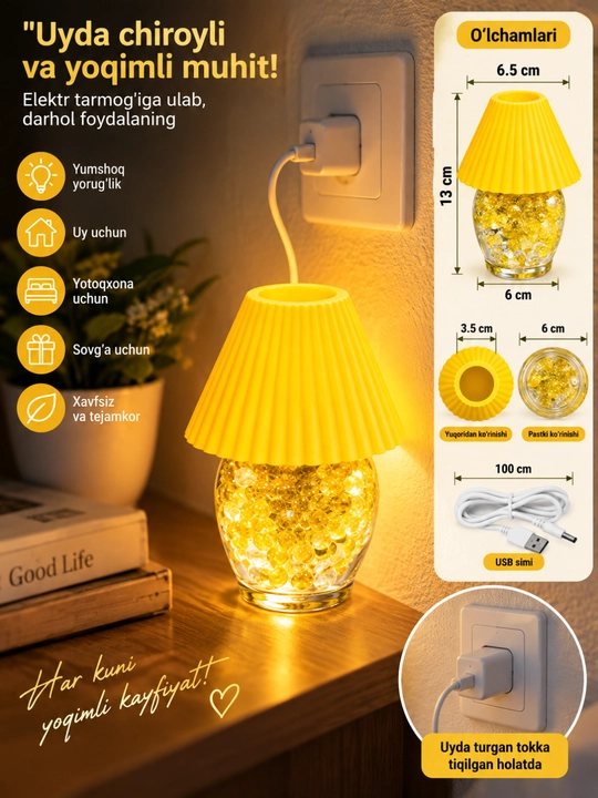 Rangli dekorativ svetilnik LED tungi chiroq USB lampa uy yotoqxona uchun