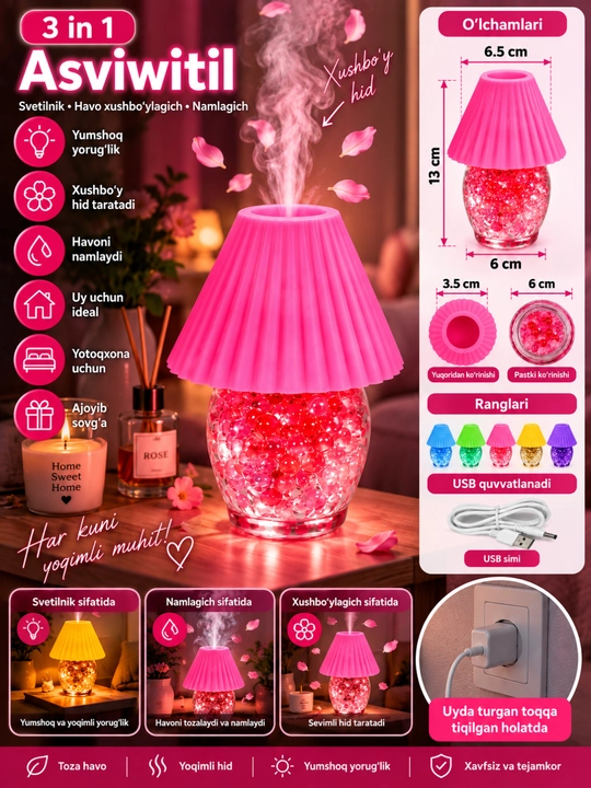 Rangli dekorativ svetilnik LED tungi chiroq USB lampa uy yotoqxona uchun
