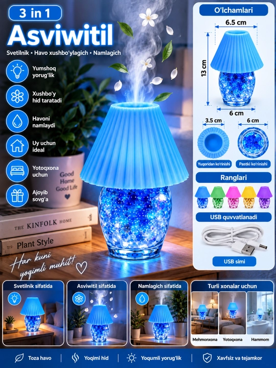 Rangli dekorativ svetilnik LED tungi chiroq USB lampa uy yotoqxona uchun