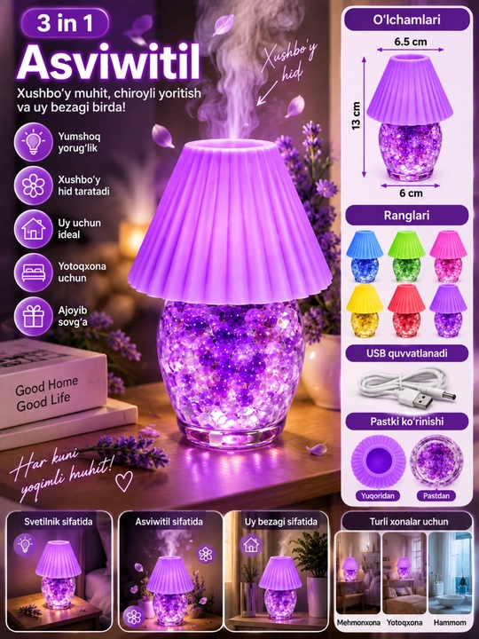 Rangli dekorativ svetilnik LED tungi chiroq USB lampa uy yotoqxona uchun