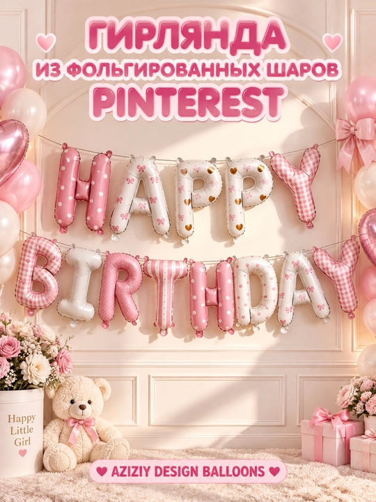 Гирлянда, с днем рождения, растяжка флажки Happy Birthday - 