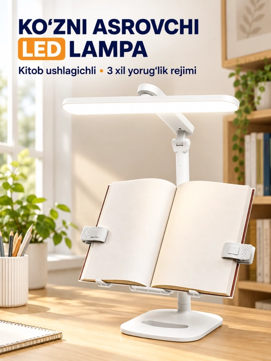Настольная LED-лампа с держателем для книг, 3 режима освещения, сенсорное управление - 