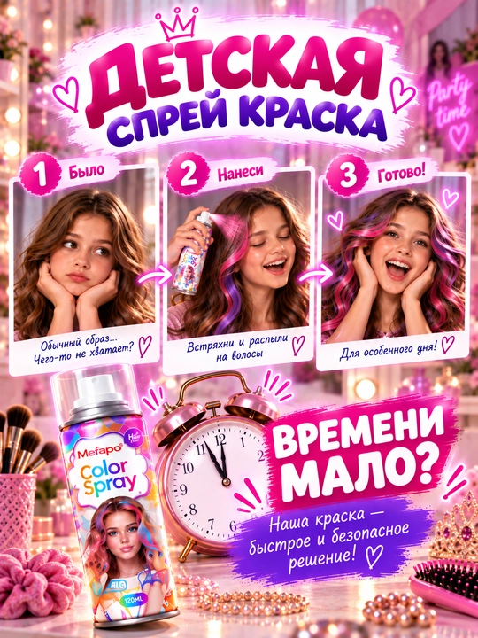 Детская смываемая краска для волос 120 мл, цветной спрей, краска для детей