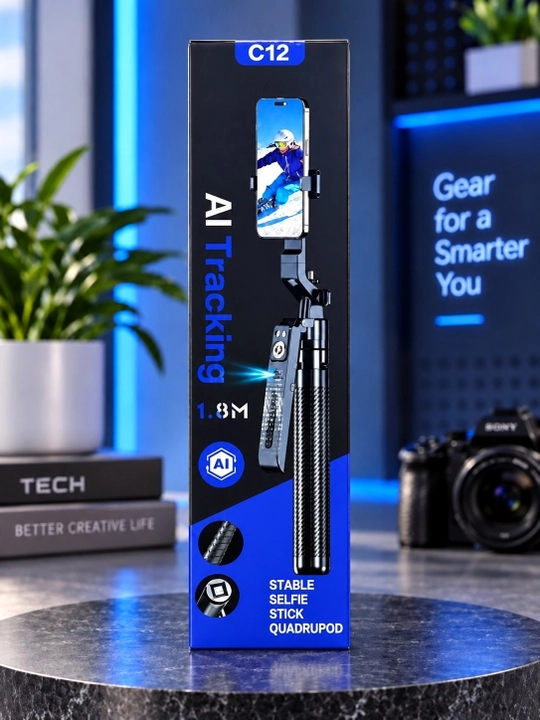 C12 AI селфи-палка и штатив с автотрекингом, поворотом 360° и Bluetooth-пультом - 