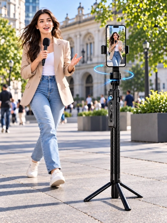 C12 AI kuzatuvchi selfi tayoq va shtativ, 360° aylanadigan, Bluetooth pultli