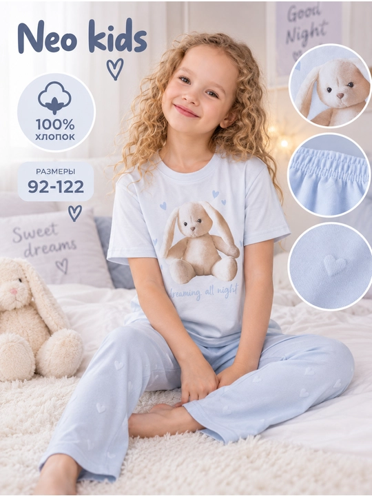 Пижама для девочки, Neo kids, 100% хлопок - 