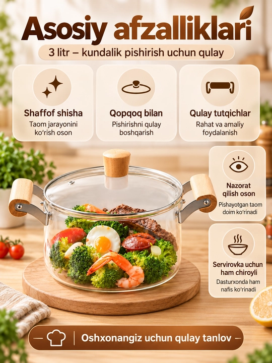 Shisha kastrulka, gaz plitasi uchun qopqoqli, 2.5 litr