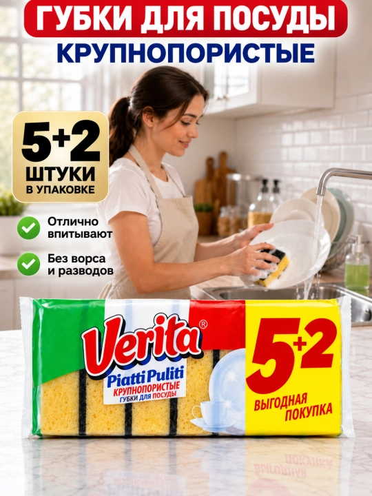 Губки для мытья посуды Verita, для кухни, 7 штук - 