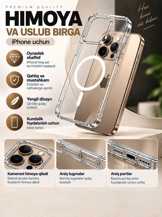 IPhone uchun MagSafe Keramik shaffof himoya chexoli — Iphone 14 15 16