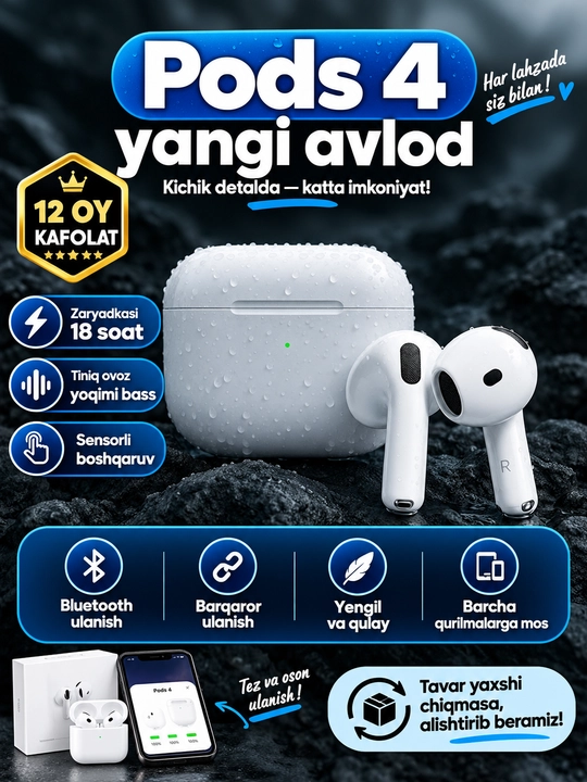 Simsiz quloqchinlar Bluetooth naushnik ANC sensorli boshqaruv, barcha qurilmalar uchun mos - 