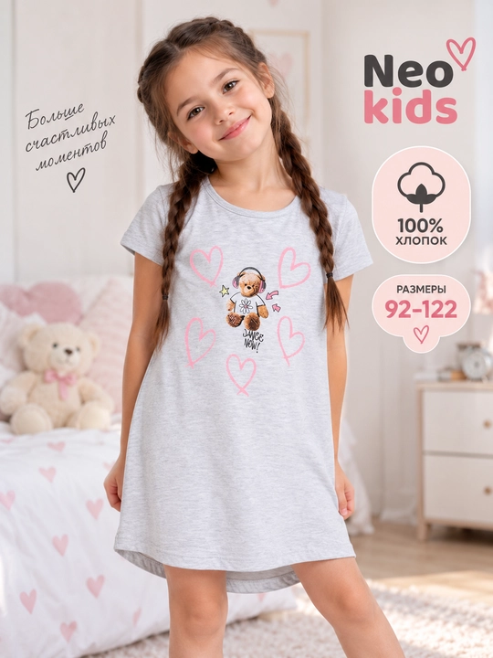 Qizlar ko‘ylagi, Neo kids, 100% paxta - 