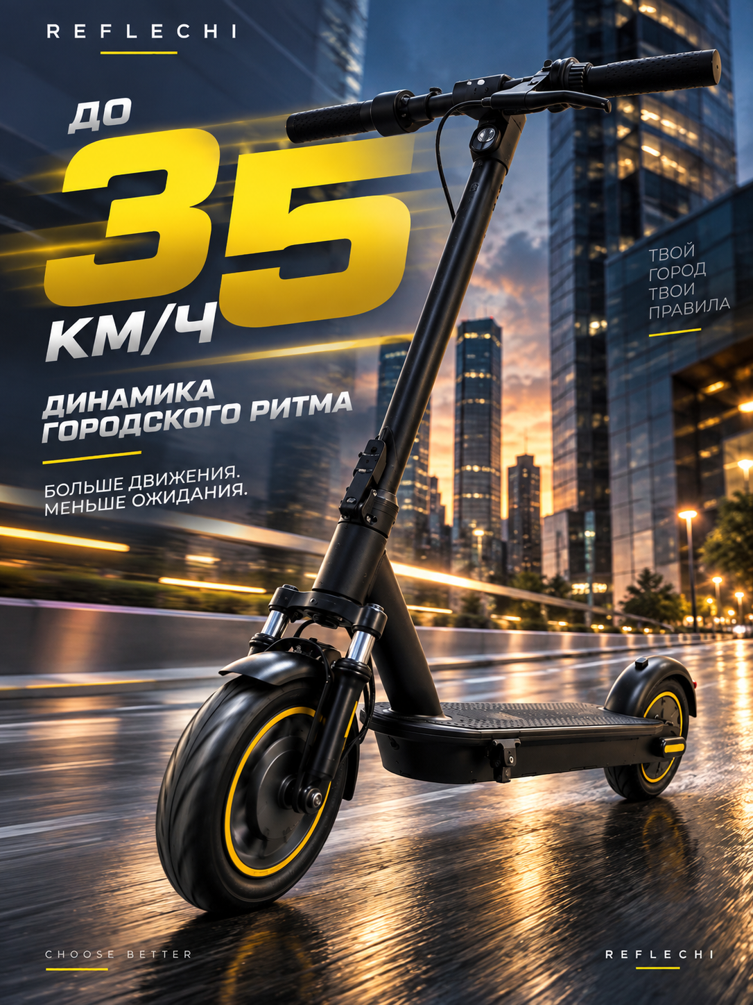 DRIVE 106 elektr skuter, 35 km/soatgacha, 10 dyuymli shishiriladigan g‘ildiraklar, orqa motor, amortizatsiya
