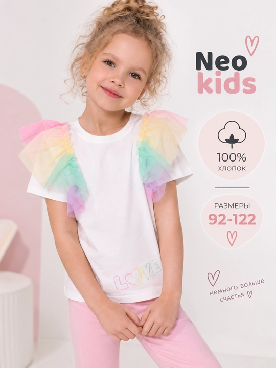 Футболка для девочки, Neo kids, 100% хлопок - 