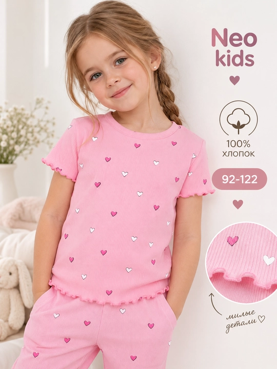 Футболка для девочки, Neo kids, 100% хлопок - 