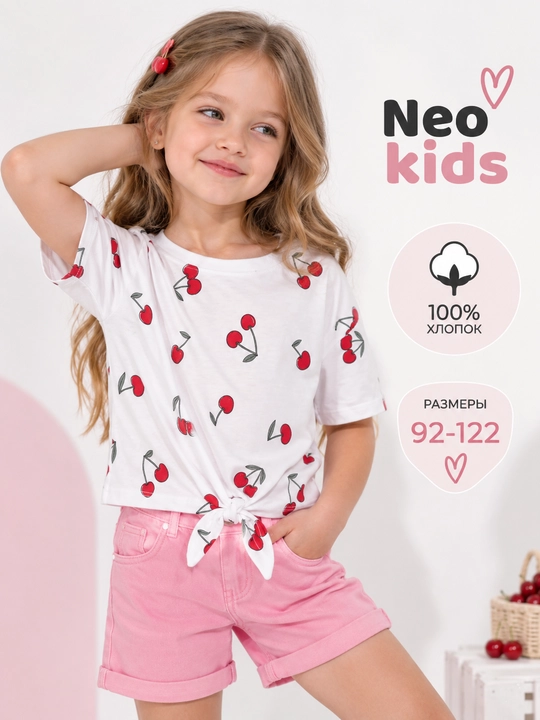 Футболка для девочки, Neo kids, 100% хлопок - 