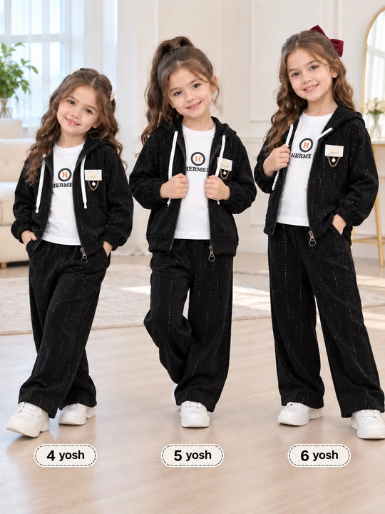 Qizlar uchun kapyushonli 3 qismli sport kiyim to‘plami - 