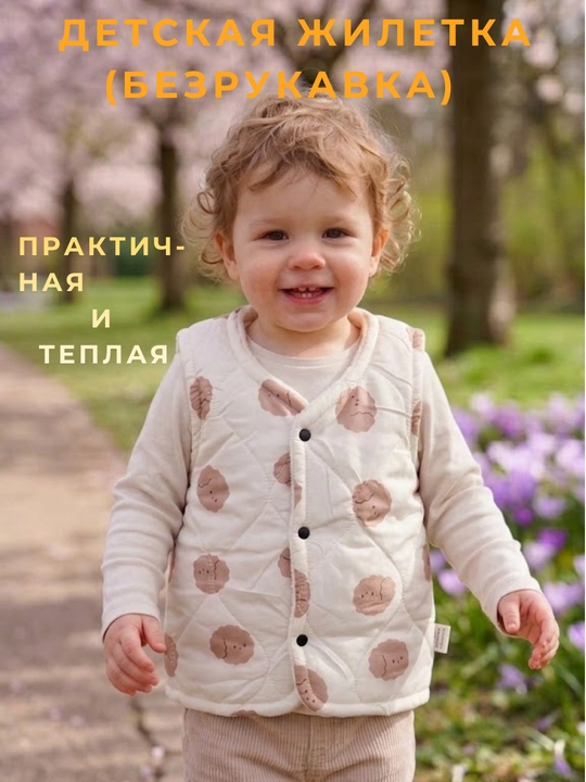 Жилет утеплённый, для девочек и мальчиков, безрукавка - 