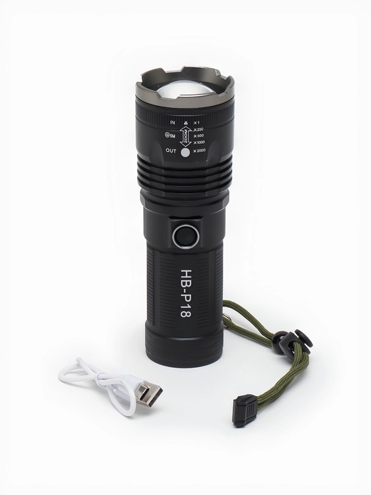 Kuchli LED qo‘l fanari HB-P18, zoomli fonar, akkumulyatorli, Type-C