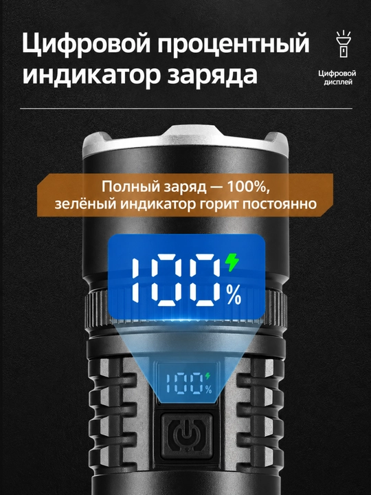 Kuchli LED fanar LF-S56, zoomli akkumulyatorli fonar, COB chiroqli, Type-C, Power Bank