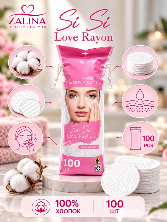 Si Si Love Rayhon paxtali disklari — makiyajni tozalash va yuz parvarishi uchun