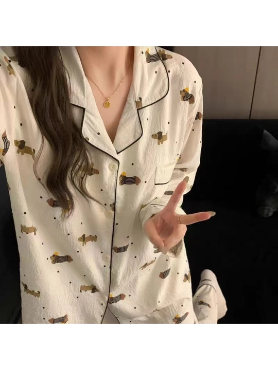 Ayollar uchun paxtali pijama ko‘ylak va shimlar to‘plami  uyqu va dam olish uchun uy kiyim