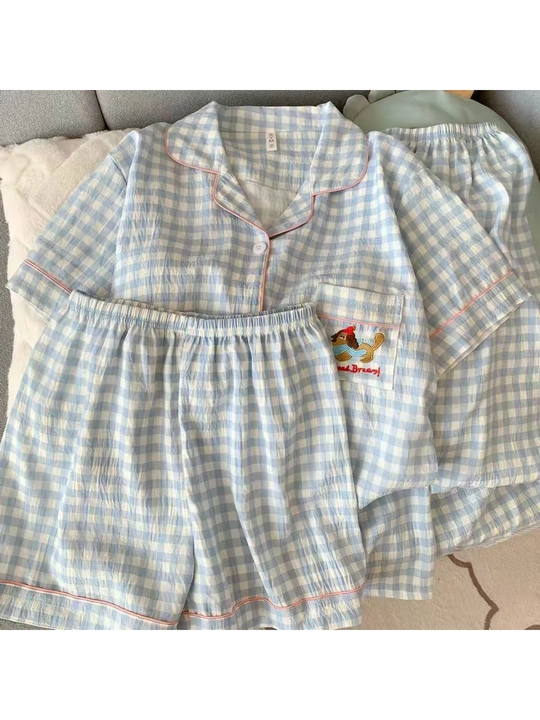 Ayollar uchun paxtali pijama ko‘ylak va shimlar to‘plami  uyqu va dam olish uchun uy kiyim