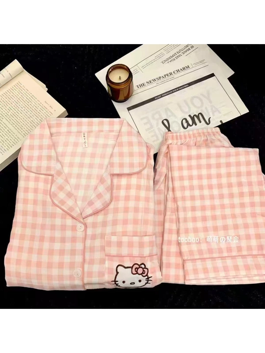 Ayollar uchun paxtali pijama ko‘ylak va shimlar to‘plami  uyqu va dam olish uchun uy kiyim