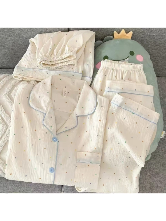Ayollar uchun paxtali pijama ko‘ylak va shimlar to‘plami  uyqu va dam olish uchun uy kiyim