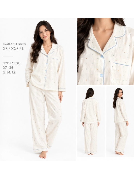 Ayollar uchun paxtali pijama ko‘ylak va shimlar to‘plami  uyqu va dam olish uchun uy kiyim - 