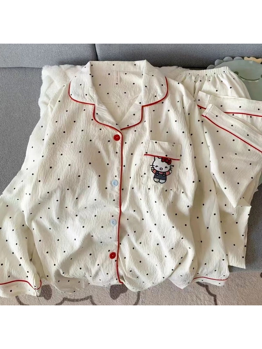 Ayollar uchun paxtali pijama ko‘ylak va shimlar to‘plami  uyqu va dam olish uchun uy kiyim