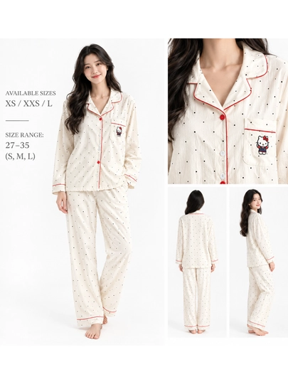 Ayollar uchun paxtali pijama ko‘ylak va shimlar to‘plami  uyqu va dam olish uchun uy kiyim - 