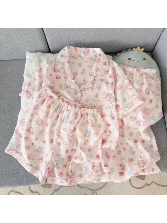 Ayollar uchun paxtali pijama ko‘ylak va shimlar to‘plami  uyqu va dam olish uchun uy kiyim