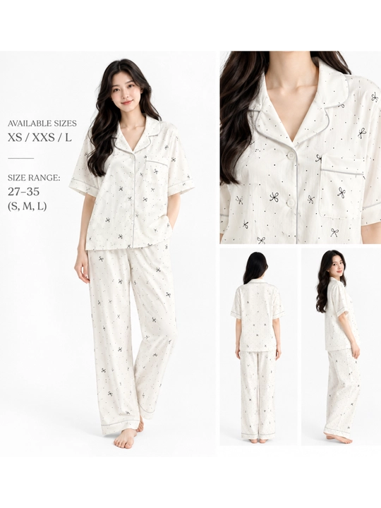 Ayollar uchun paxtali pijama ko‘ylak va shimlar to‘plami  uyqu va dam olish uchun uy kiyim - 