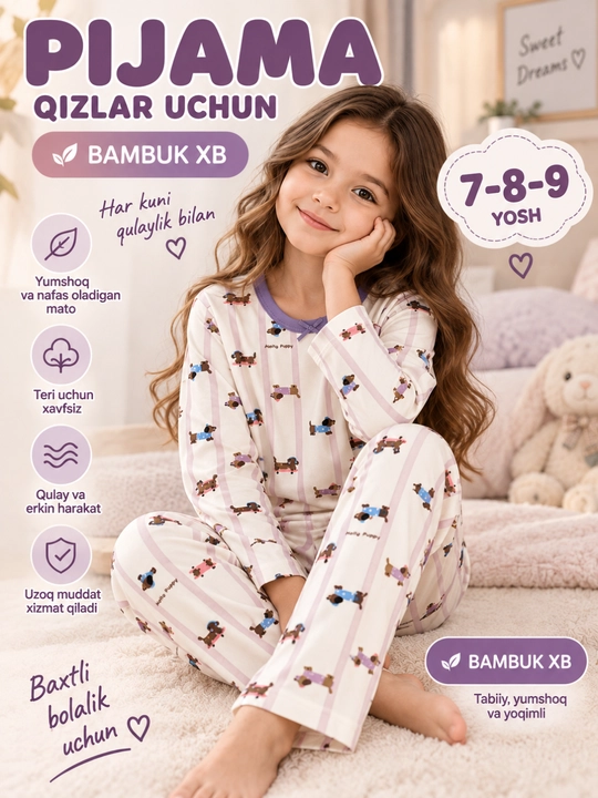 Детская пижама 7–9 лет, бамбук XB, мягкая пижама с длинным рукавом - 