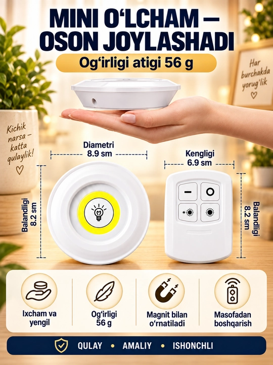 Pult bilan boshqariladigan LED chiroqlar, batareyali simsiz yoritgichlar, 3 dona