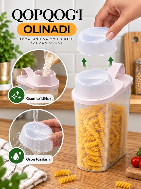 Контейнеры для продуктов и сыпучих продуктов, пластиковые с ручкой, набор 3 штуки