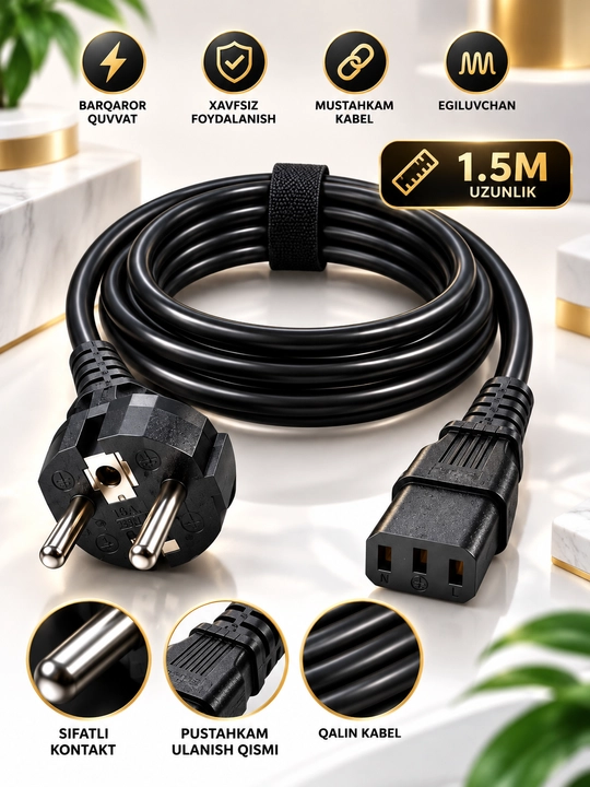 Kuchli kabel, elektr kabeli, uzaytirgich kabel, 1.5 metr kabel, kompyuter kabeli