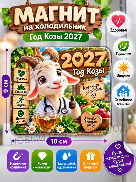 Магнит на холодильник Коза символ года 2027
