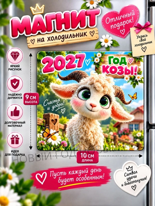 Магнит на холодильник Коза символ года 2027
