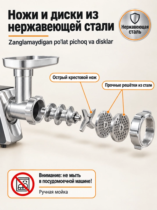 SOKANY SK-06044 elektr go'sht maydalagich, 2800 Vt,teskari va ortiqcha yukdan himoyalangan
