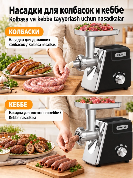 SOKANY SK-06044 elektr go'sht maydalagich, 2800 Vt,teskari va ortiqcha yukdan himoyalangan