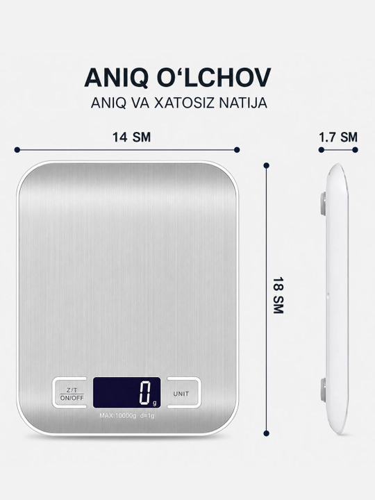 Кухонные электронные весы 10 кг, точность 1 г, LCD, 2 батарейки AAA в комплекте
