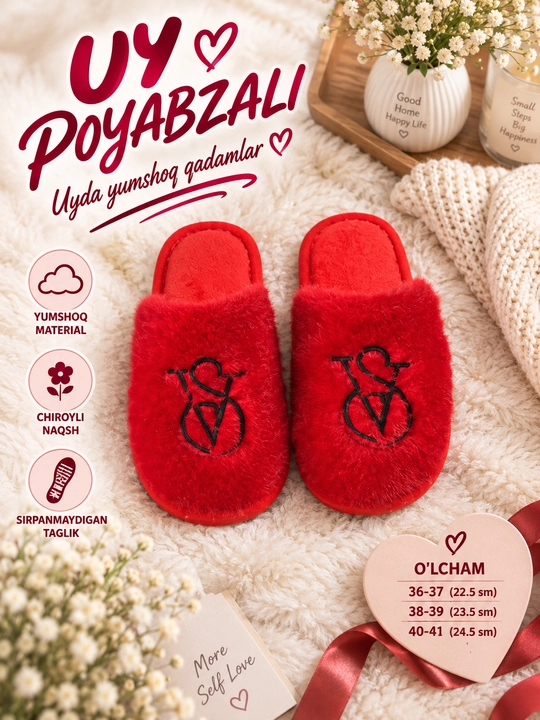 Ayollar uchun yumshoq, issiq uy shippaklari, 36-41